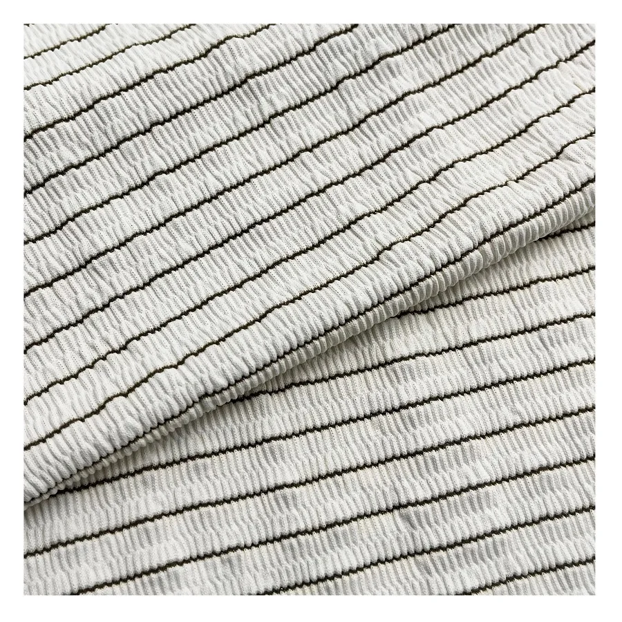 XA3267 new lurex knitted strip crinkle jacquard swimwear bikini fabric glitter metallic fabric for swimsuit beachwear garment