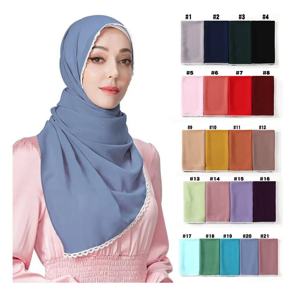 Shopee Hot Selling Malaysia Tooth Lace Edge Scarf Plain Korean Chiffon Crochet Shawl Hijab Tudung