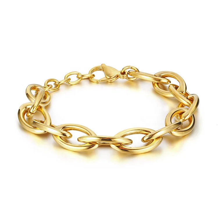 Fashion Jewelry Gold Color Stainless Steel Thick Chain Big Oval Bracelet For Unisex