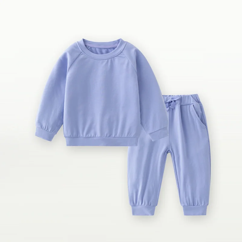2024 children Korean version of boys and girls spring and autumn suit new solid color kids hoodie half pullover two-piece set