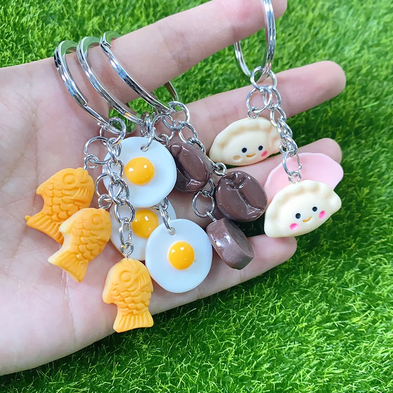 Creative Simulation Mini Food Keychain Fun Food Play Resin Fish Cake Dumpling Omelette Pendant Bag Jewelry