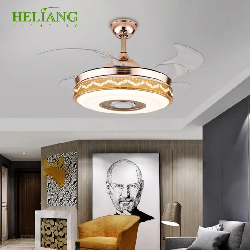 Modern simple bedroom dining room 42 inch LED frequency conversion speed regulation light golden fan chandelier 220V voltage