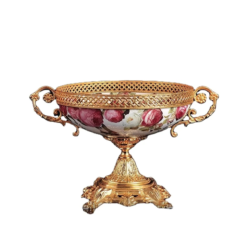Promotional fruit plate Tong Jun Yipin European-style high-end luxury fruit bowl ornaments ceramic and copper inlaid copper bout