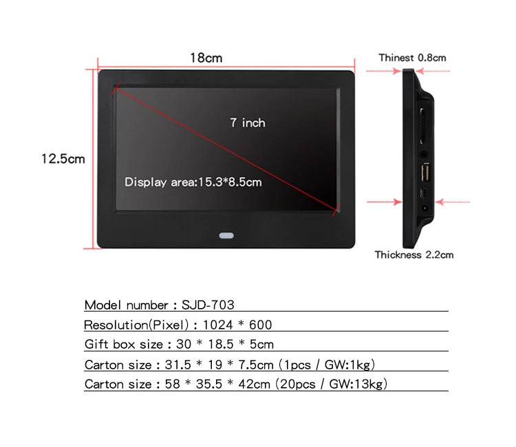 Внутренний USB/SD цифровой фотоальбом 1024x600 HD дисплей 7 дюймов высокий сенсорный рекламный