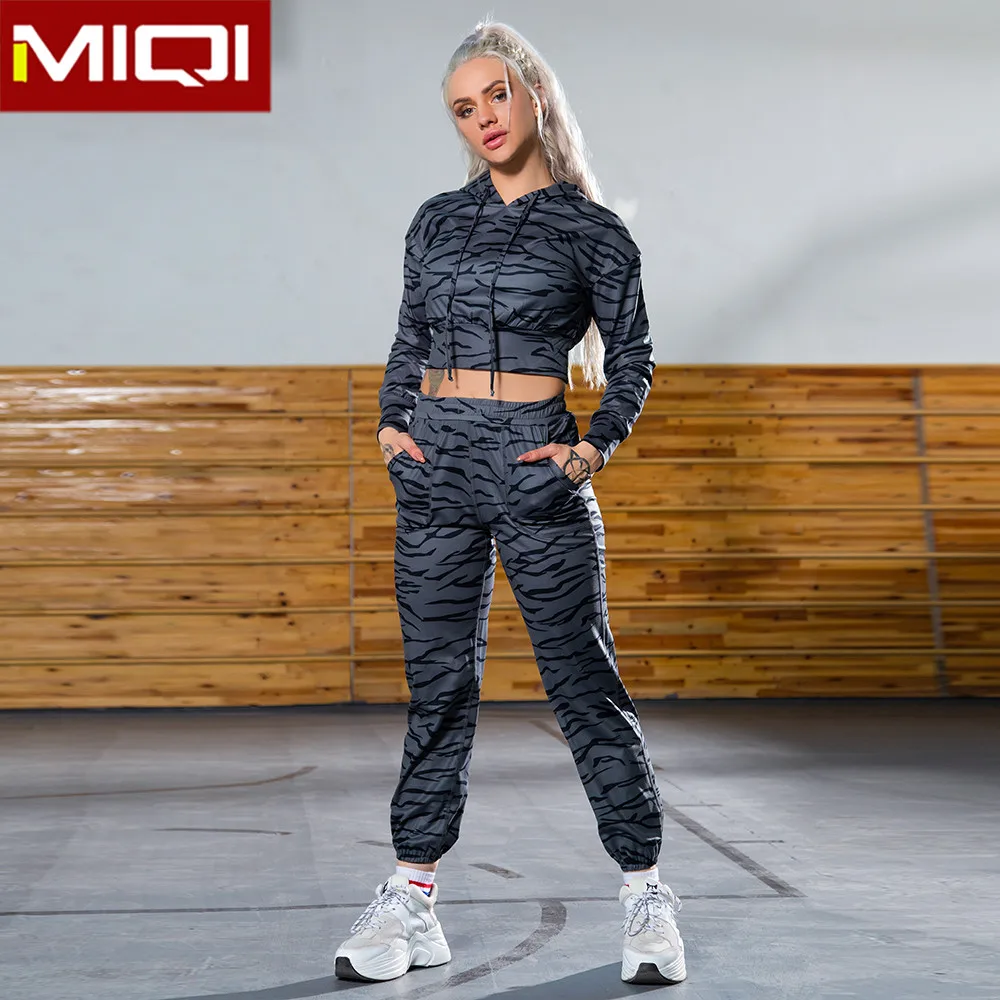 2020 New Design Wholesale fitness apparel sexy zebra print yoga sets with zebra joggers and zebra hoodie