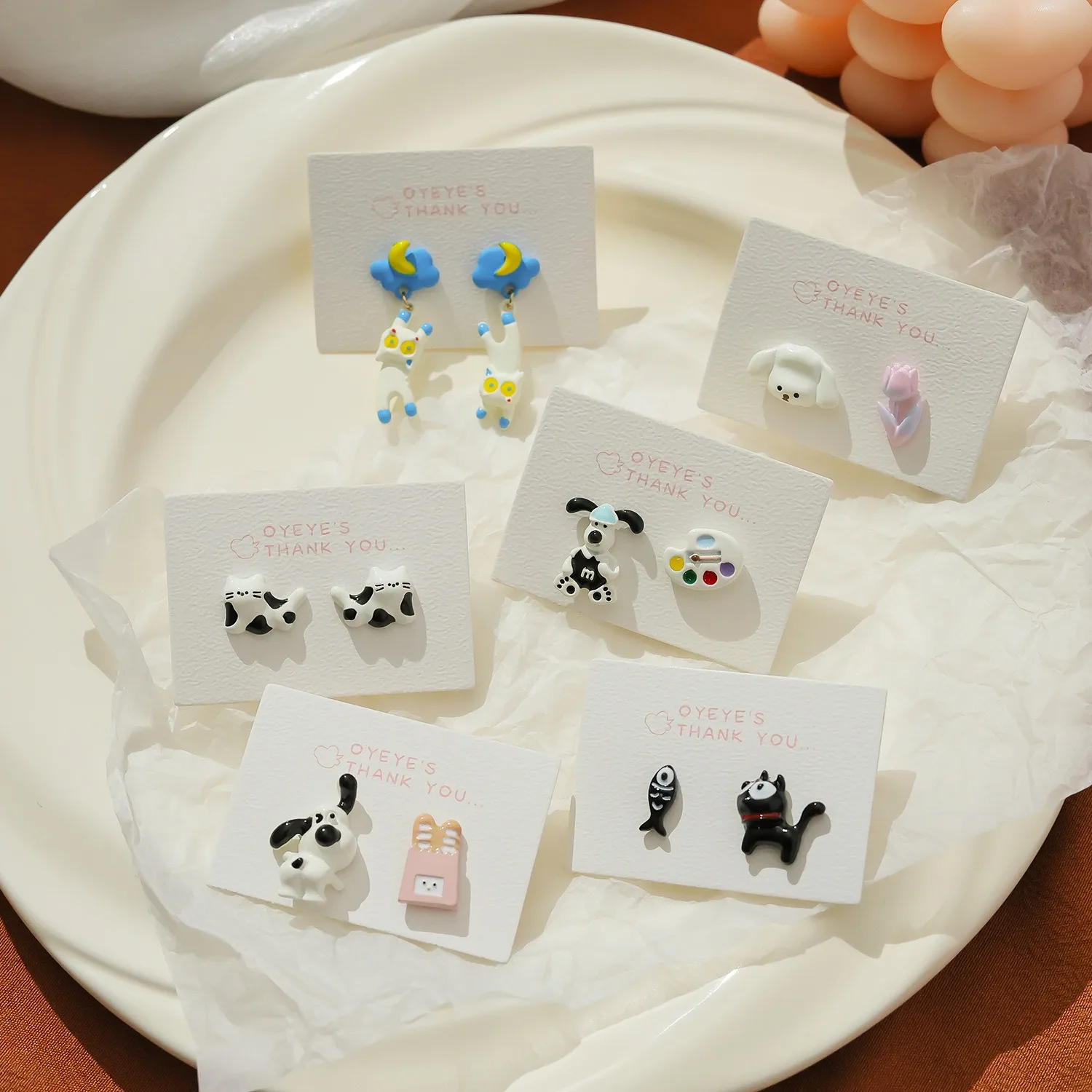 Small fresh cartoon cute silver needle earrings female new personality small animal earrings