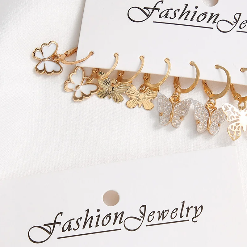 European American New Creative Retro Simple Openwork Love Gold Butterfly Earrings
