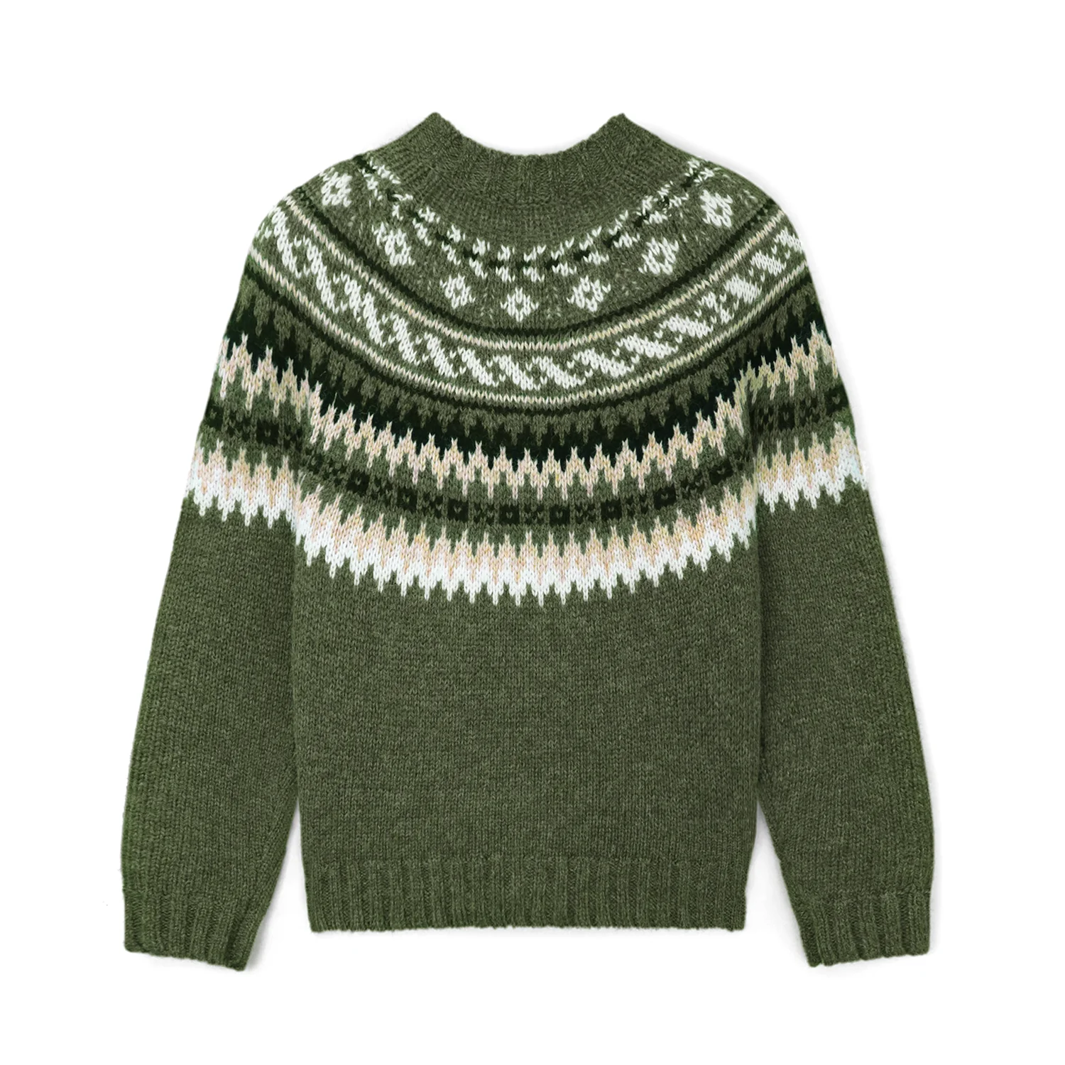 AiNear wholesale custom logo design oem & odm long sleeve crew neck jacquard nordic fair isle men wool knitted cardigan sweater