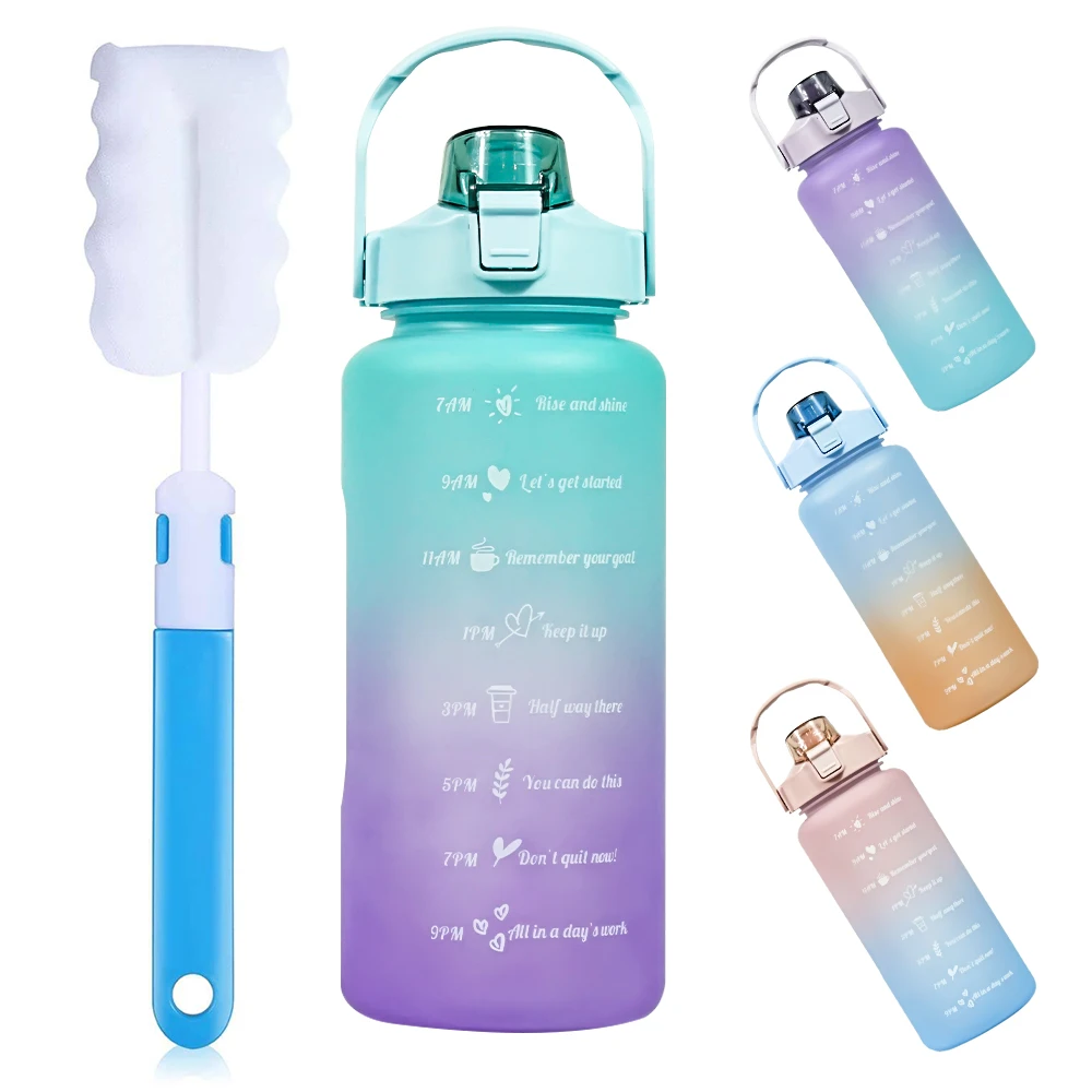 Eco-Friendly Large Capacity Plastic BPA Free 2L Reusable Sport Water Bottle 3pcs/Set Motivational Water Bottle for Male Female