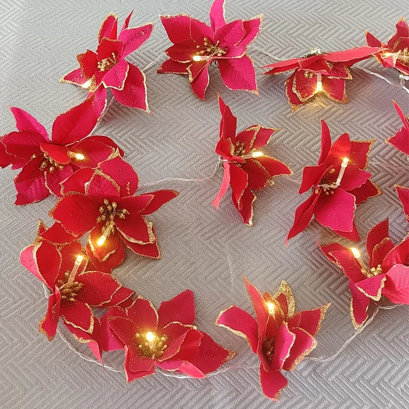 Hot Sale 20 LED Christmas Tree Decorations Garland Artificial Flower Ornaments Battery Fairy String Lights for Wedding Party