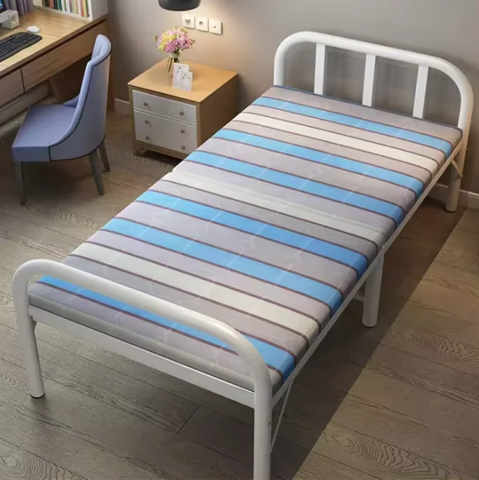 Modern Foldable Single Bed Frame Economical Metal Design for Bedroom School Hotel Hospital Warehouse Use