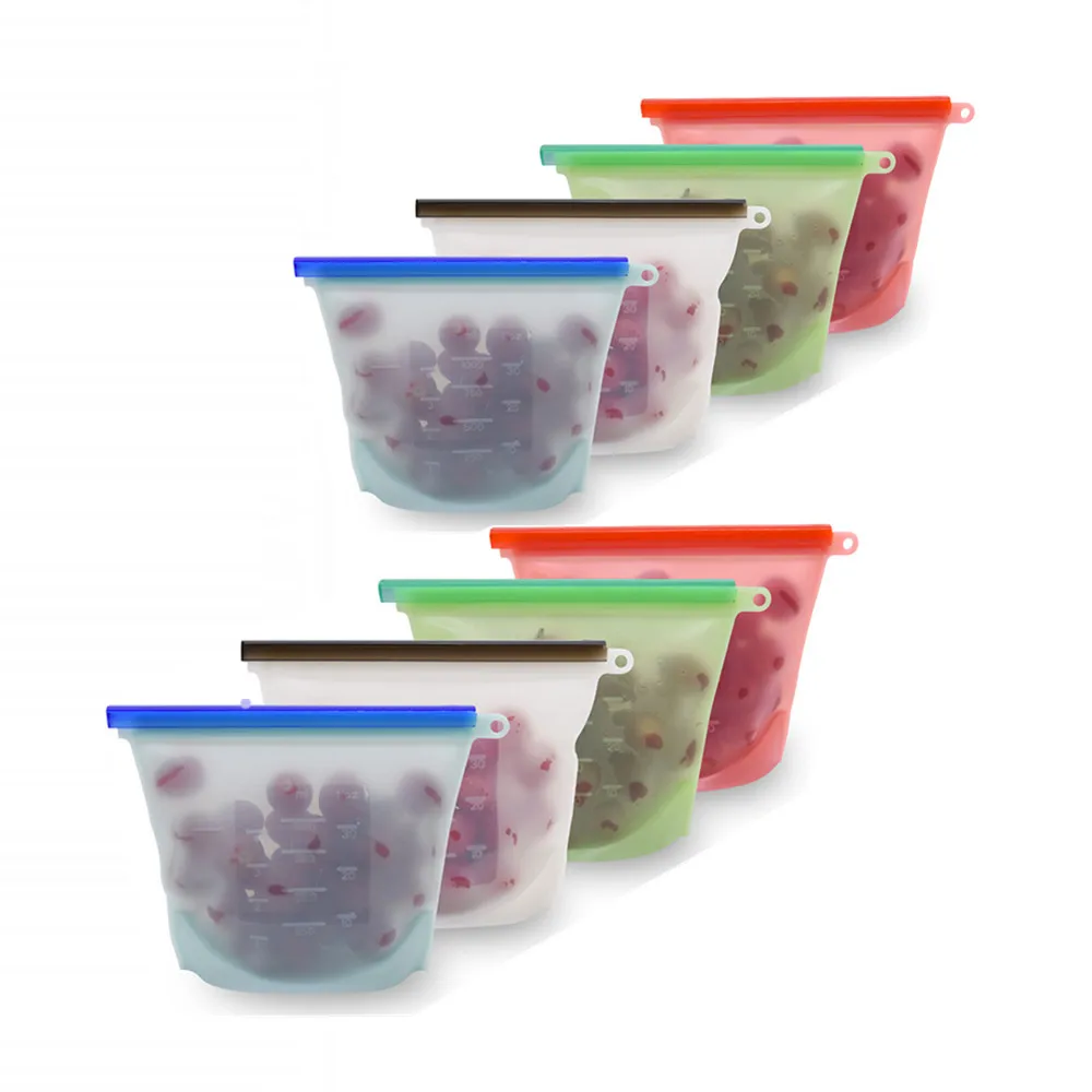 Reusable Snack Bags Silicone Food Bag 3 size Sealed and Leak Proof Freezer Safe Zip Lock Food Storage Bags