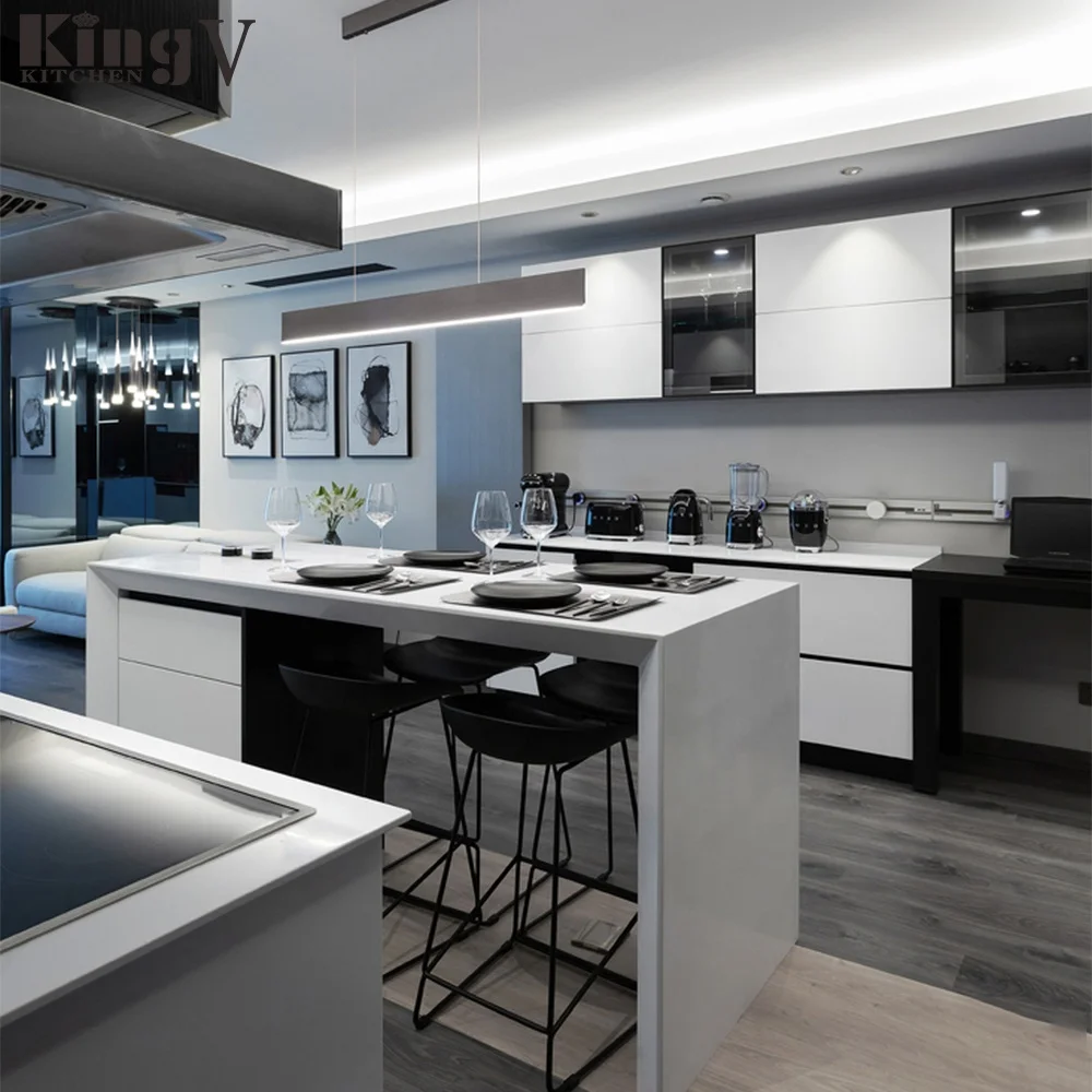 High gloss glass sunscreen waterproof material marble desktop kitchen customization kitchen cabinet