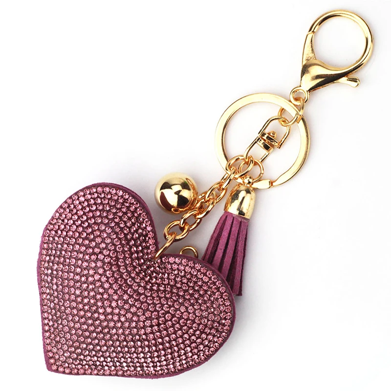 Women Heart Keychain Crystal Key Holder Handbag Pendant Tassel Golden Chain Bag Keyring Heart Keychain Leather Tassel Key Holder