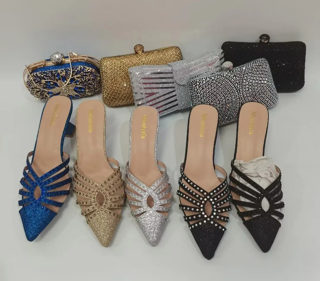 wholesale matching shoes and bags leather fashion handbag gold heel ladies