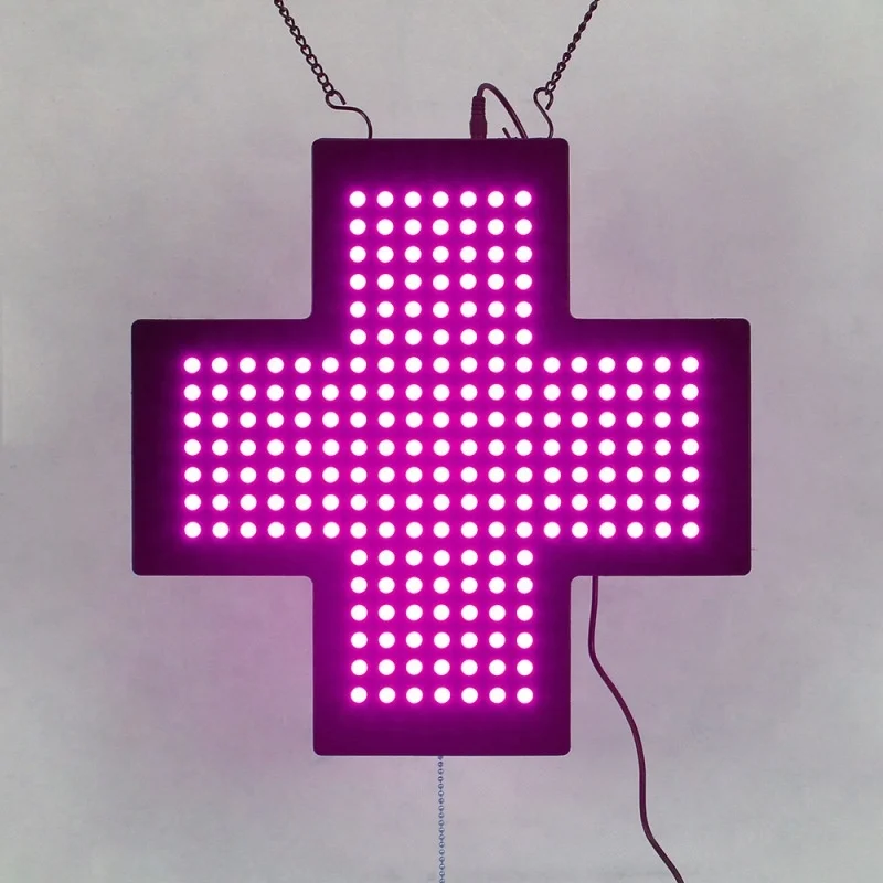 Pink 35X35cm Indoor Acrylic Pharmacy Cross Led Display Screen