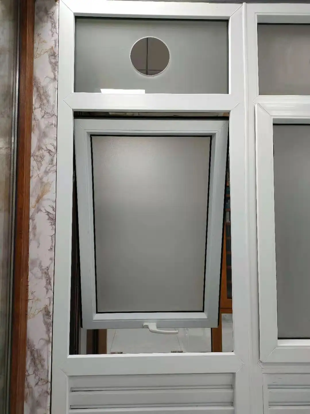 Small size PVC awning window for the toilet UPVC frosted glass top hung window