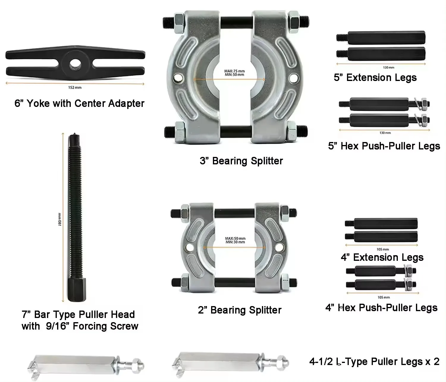 14 PCs Heavy Duty Bearing Separator Puller Set Gear Puller Wheel Bearing Removal Tool Kit Extractor