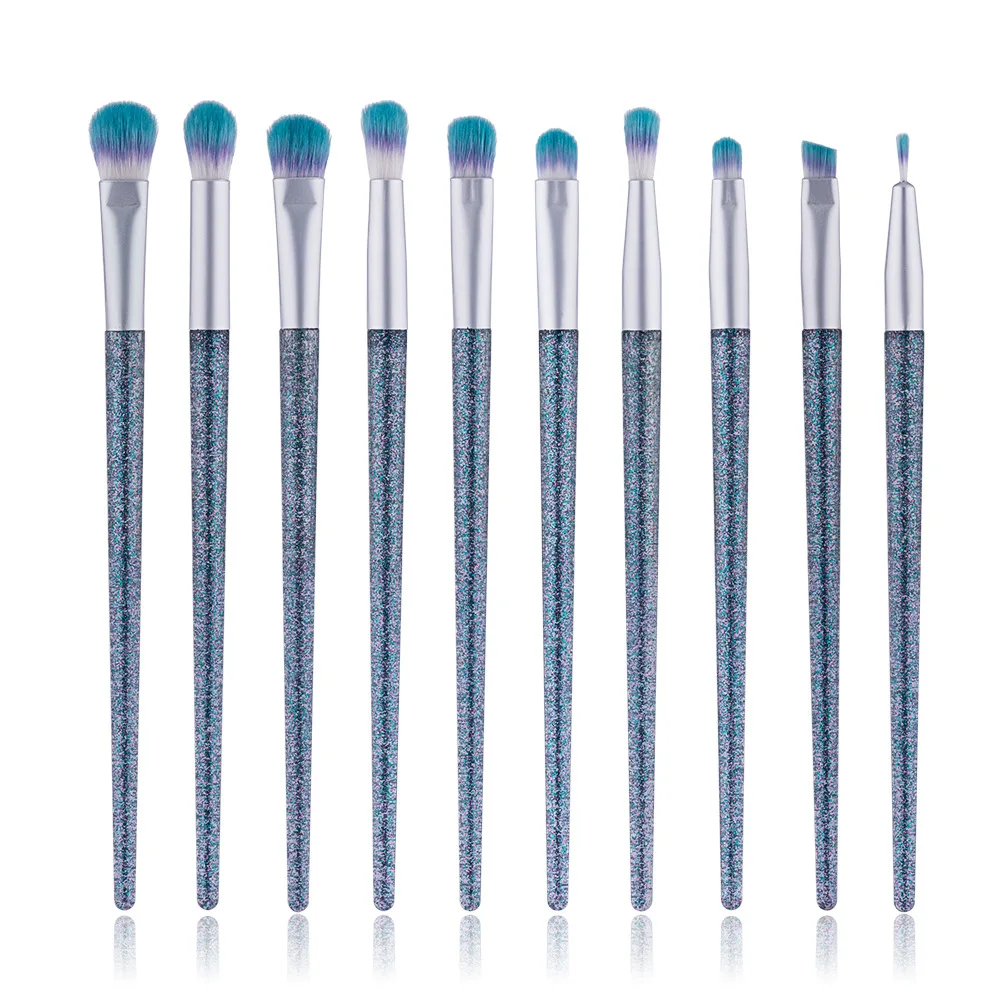 
2021 10 PCS free Sample Eyeshadow eye blending details cream crystal handle glitter make up brushes Custom Eye makeup brush set 