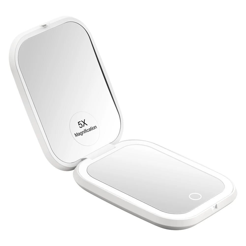 New Design Custom Logo Small Hand Square Makeup Mirror Compact Led Lighted Pocket Cosmetic Mirror With Light