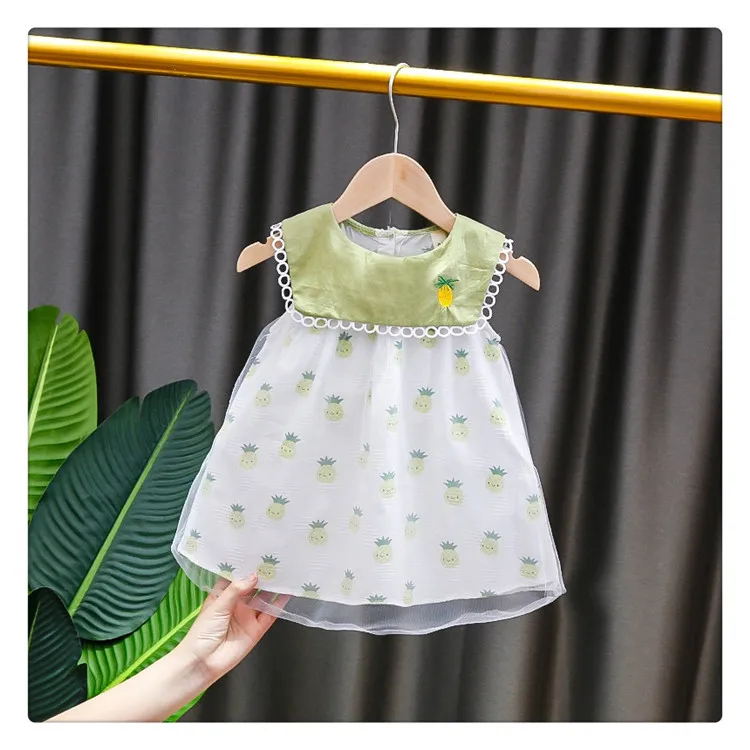 
2020 summer kids baby flower clothes peter pan collar 100% cotton floral pink girls dresses 