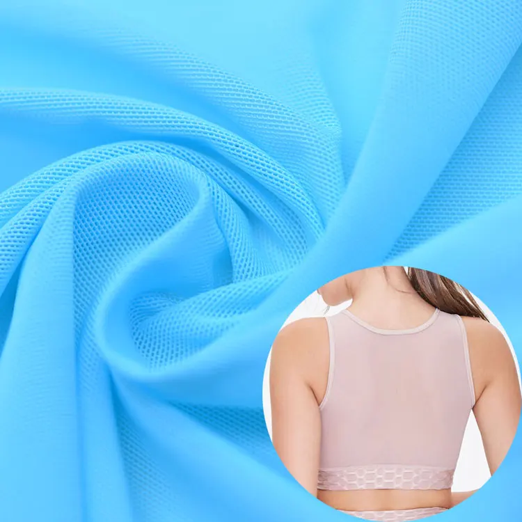 
mesh fabric for sportswear moisture wicking quick dry ocean blue mesh knit sportswear sport tops t shirt bra fabric 