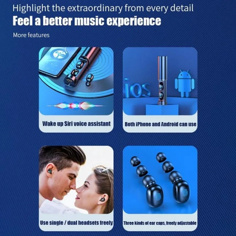 Mini HIFI Headphone Hands Free Flashlight USB Charging Wireless Earphone In-ear Gaming Headset TWS Earbuds