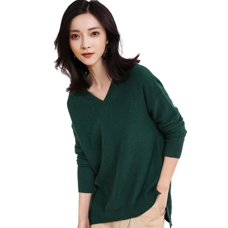 2022 New Fashion V neck irregular design cashmere sweater