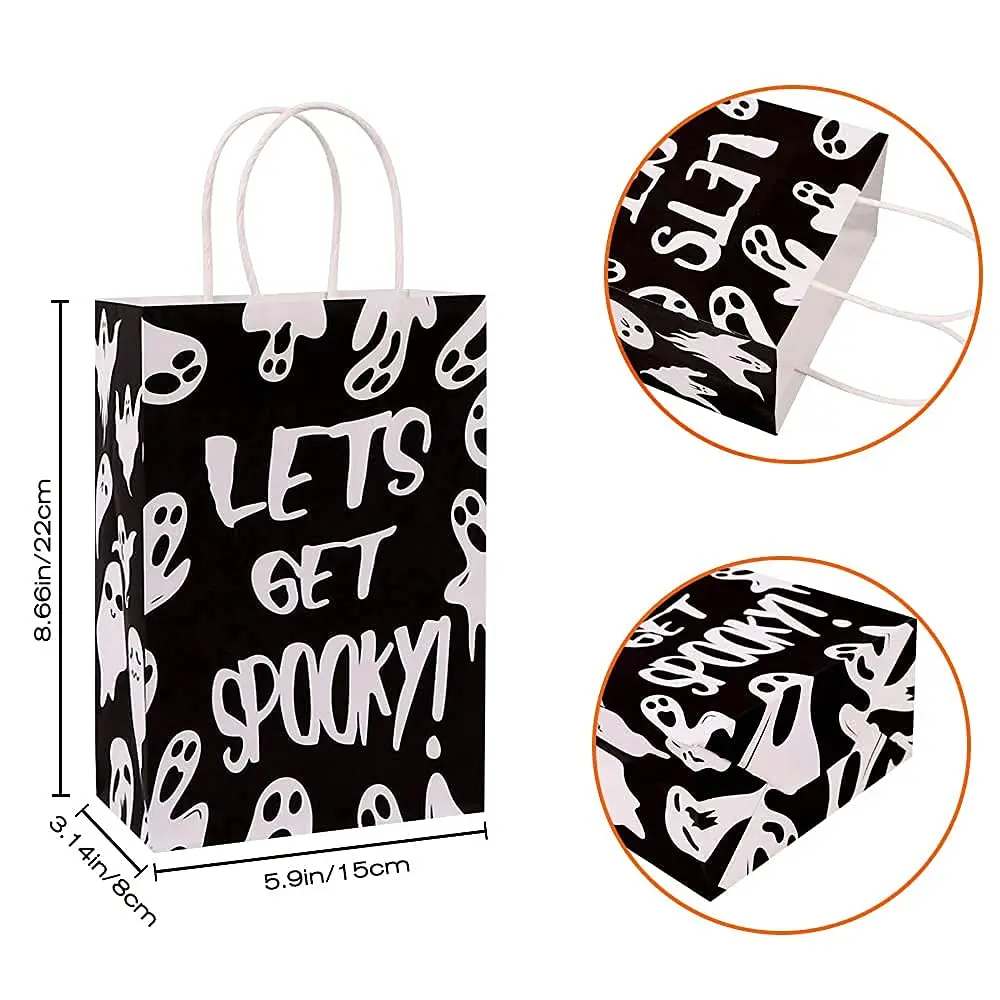 Halloween Kraft Gift Goodies Paper Bags Goody Bulk with Handles for Halloween Party Celebrations Favors