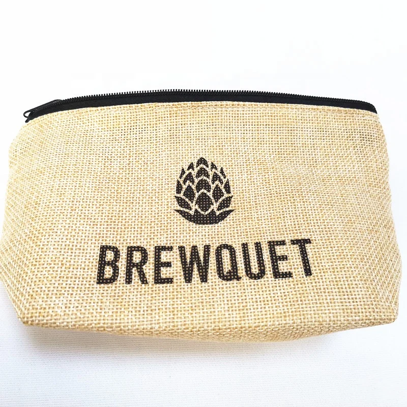 Recycled jute bags with zipper cosmetic bags custom cosmetic packaging makeup bag