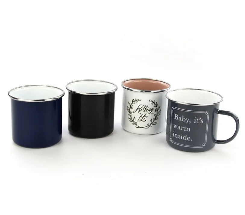Custom-made enameled tin or stainless steel sparkled campfire mug cup