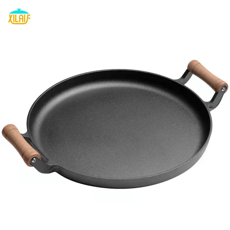 hot selling Cast iron Tawa Pan Pizza Crepe Pan Dosa Roti Tawa Budare Paw Bhaji For Home Use With Double Handle