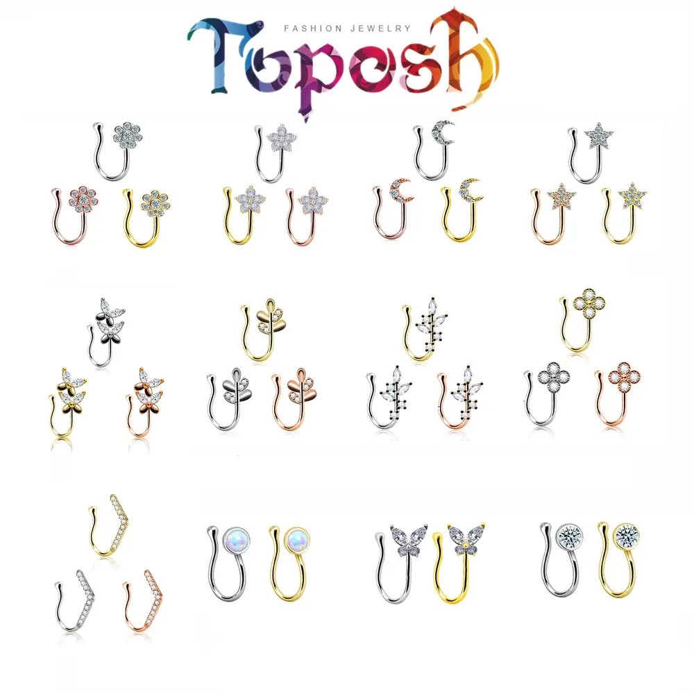 2024 custom stainless steel faux nose septum hoop nostril ring stud dangle clip on cuff non piercing jewelry
