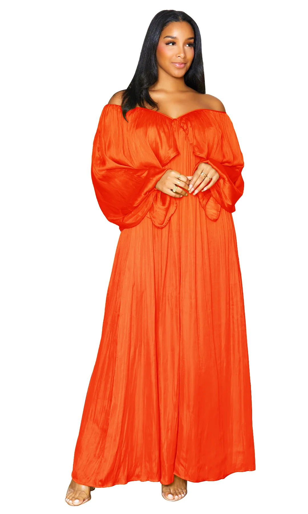 2023 Summer plus size African Chiffon dresses Loose Elegant Long Dress for women High Waist Bat Sleeves Sexy Dresses