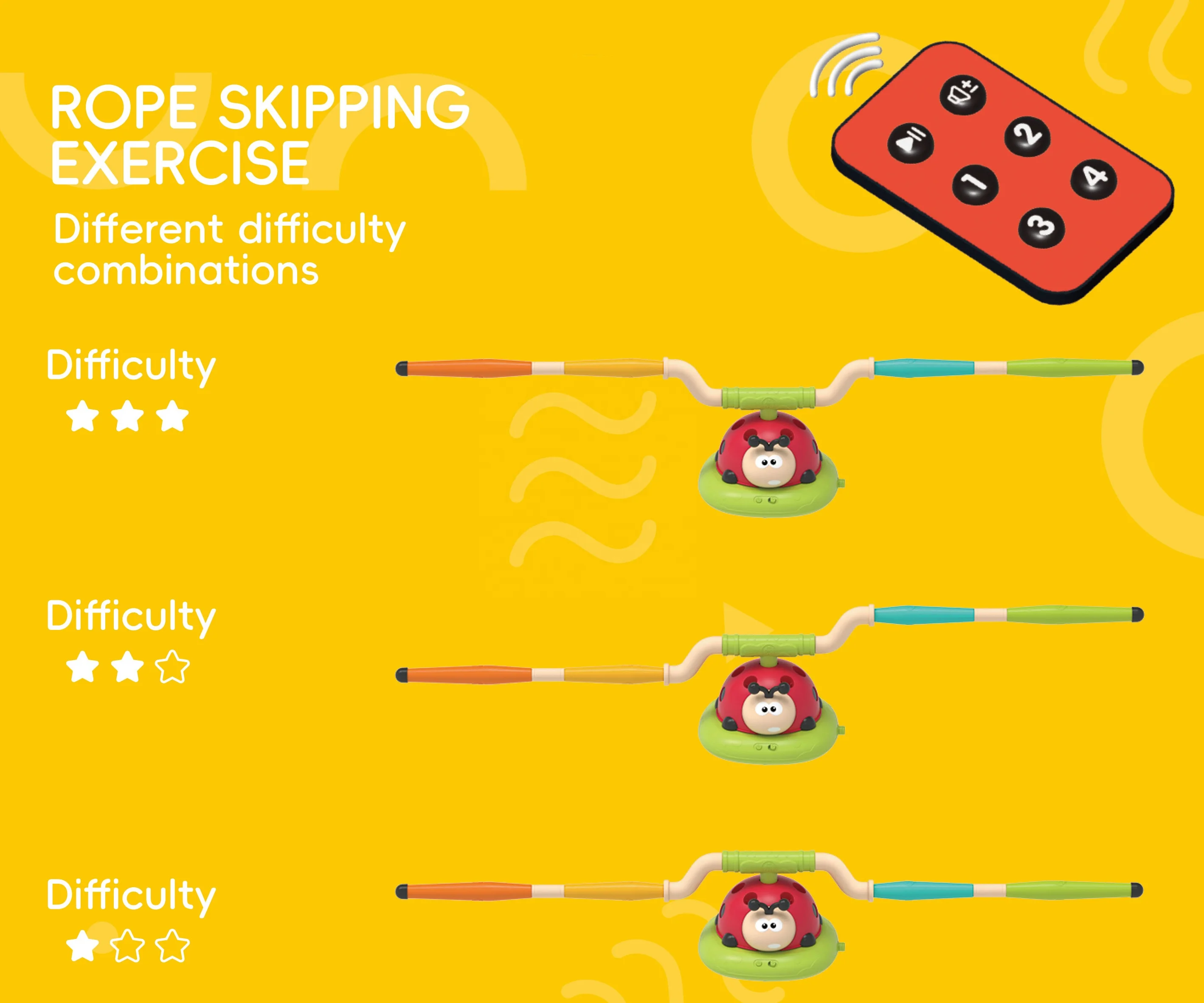 3-in-1 Multi-Game Entertainment Set for Kids - RC Ladybug Machine, Rocket Launcher, and Ring Toss Jump Toys