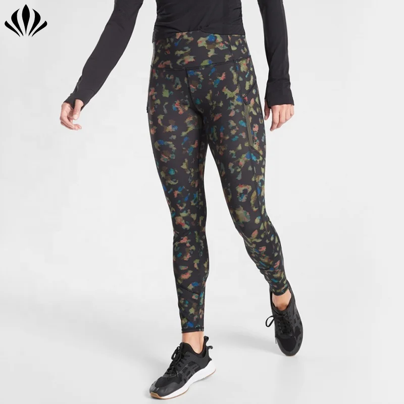 High Impact Custom Workout womens tight Wholesale Reflective Pattern Leggings Recycled Polyester Yoga Pants for Women