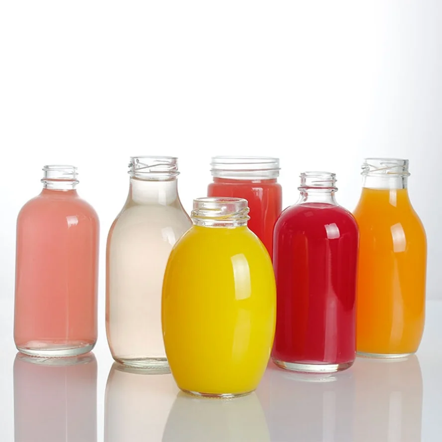 Оптовая продажа маленькие круглые стеклянные банки для молока 260 мл 330 пустые прозрачные бутылки с крышкой