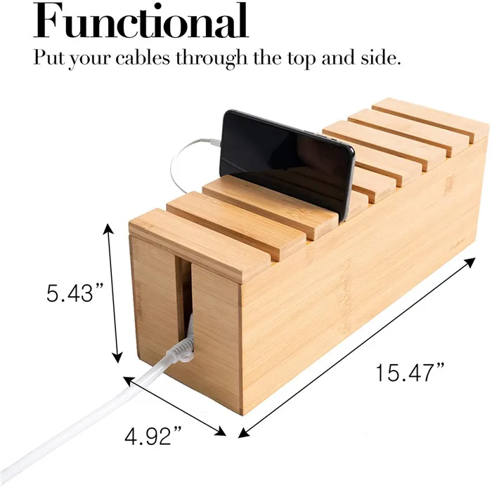 Деревянная коробка для управления кабелями-стильный органайзер шнура дома и офиса коробки корзины хранения прямоугольные из натурального бамбука