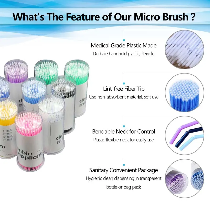 White Blue Pink Purple Super Fine Microbrush Tattoo Microblading Eyelash Different Size Micro Tip Applicator