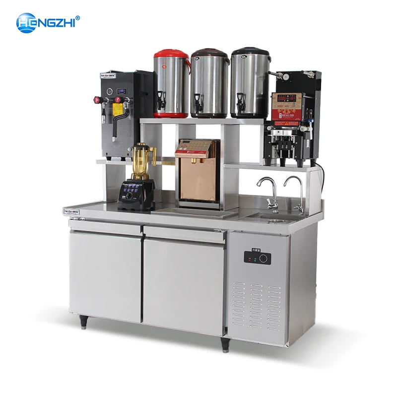 Customized All Set Bubble Tea Equipment Working Table Oem Stainless Steel Bubble Tea Refrigerate Counter Bar For Milk Tea Shop