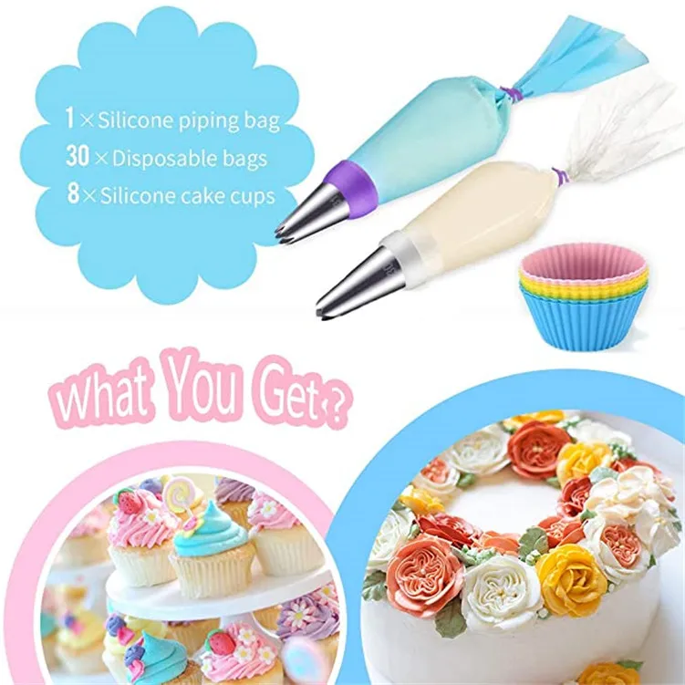 60pcs Cake Decorating Supplies Kit Stainless Steel Cake Tools Tip Set  Russian icing Piping Nozzles Set