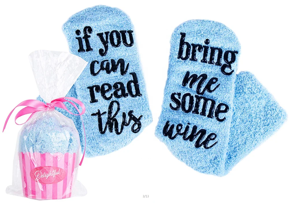 Custom Anti Slip Wine Socks with Cupcake Packaging If You Can Read This Bring Me Some Wine Floor Socks