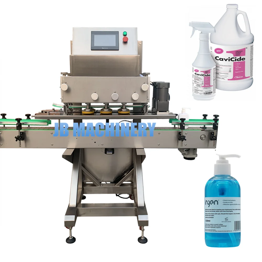 Automatic trigger sprayer cap tightening machine for hand sanitizer, LIQUID DETERGENT bottle