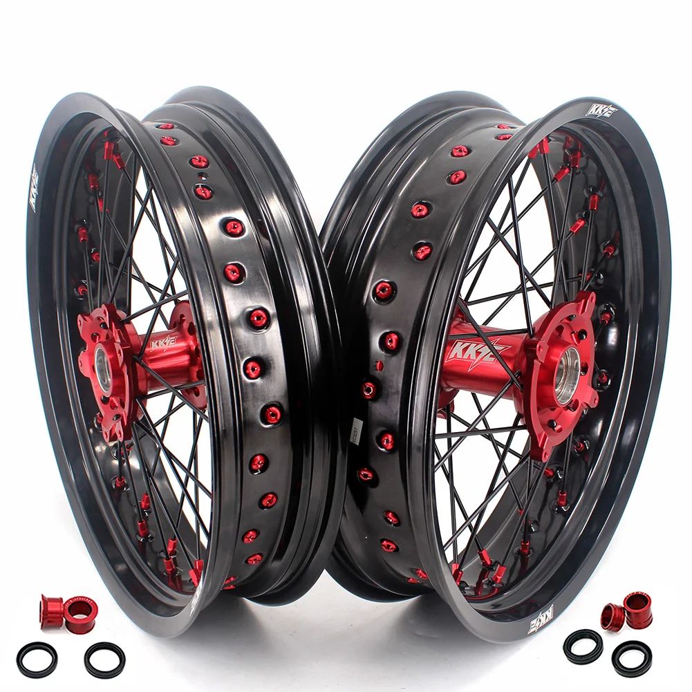 Набор колес для мотоцикла KKE Supermotard Supermoto, подходит для HONDA CRF250R CRF450RX 2022, черные спицы и диски, колпачки из сплава