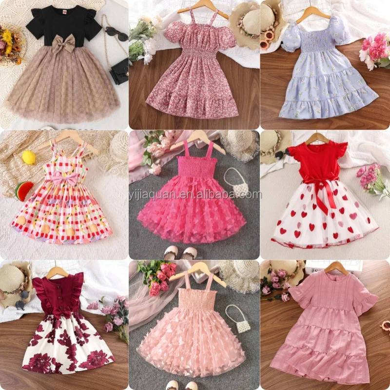 Low price Kids Wear Little Doll Flower Dress Princess Girls Party Dress ages 3 to 15 Summer Casual Ball dress Chiffon
