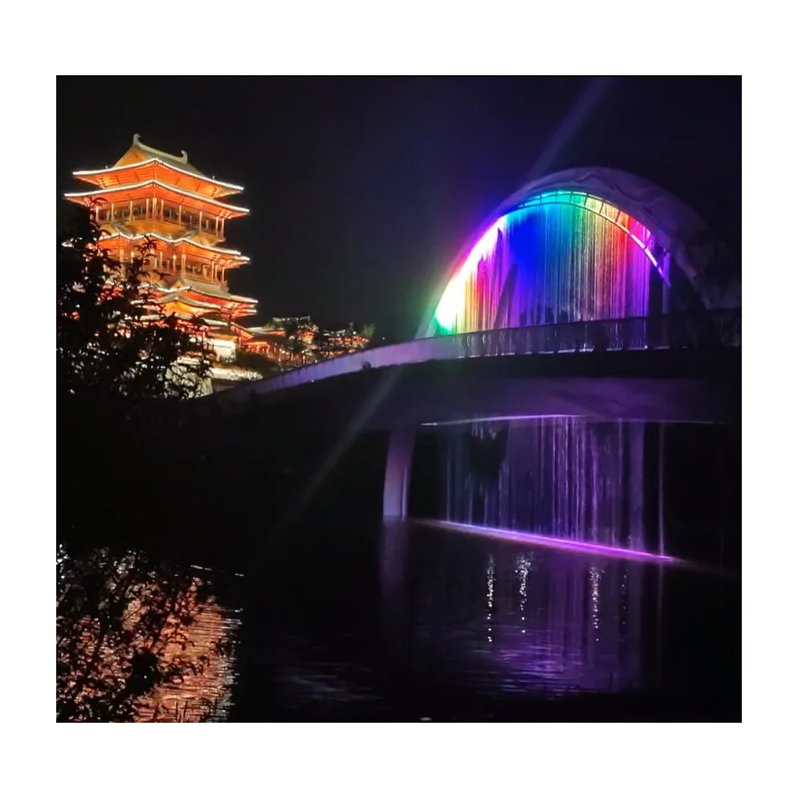 Free Custom Design Outdoor Colorful Magic Waterfall Fountain Bridge Decorative Digital Water Curtain