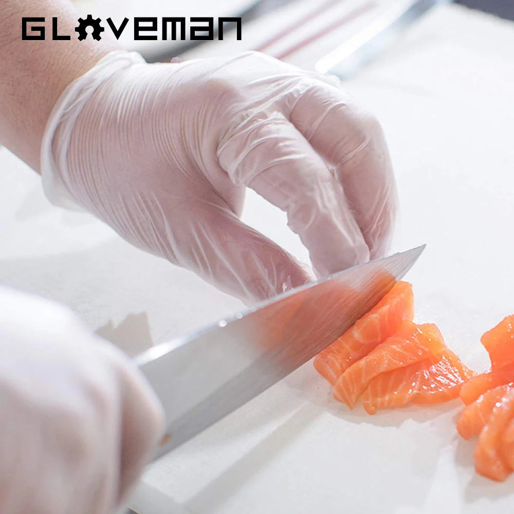 GLOVEMAN 100pcs boxes Clear laborratory examination food household disposable powder free PVC vinyl gloves