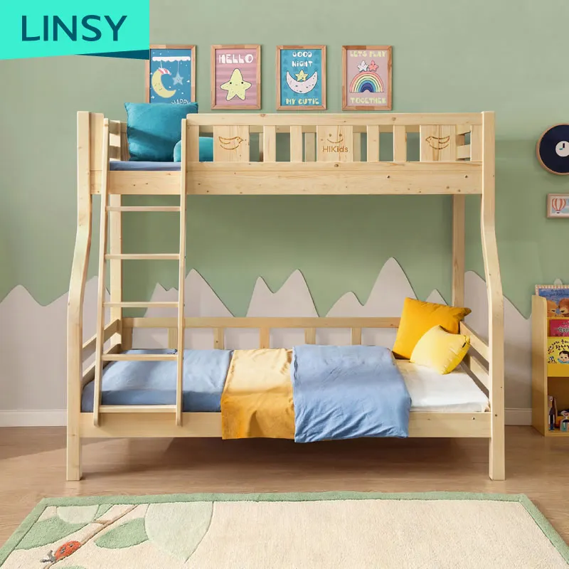 Linsy Mdf Kids Children Wood Floor House Bed Frame Solid Wood Bunk Children Bed For Girls And Boys Ls171A