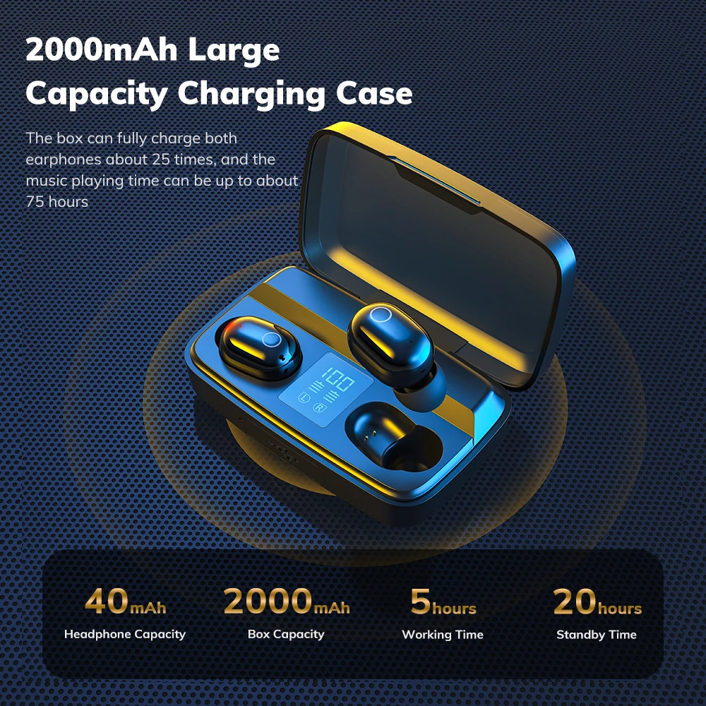 
Free Shipping T10 Waterproof 2000mah Wireless Earbuds Headphone TWS Wireless Earphones 