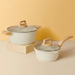 Dropshipping europe Cooking Cookware Non-stick Frying Pan Soup Milk Bucket Pots Set Medical Stone Kitchen Eco Material Origin
